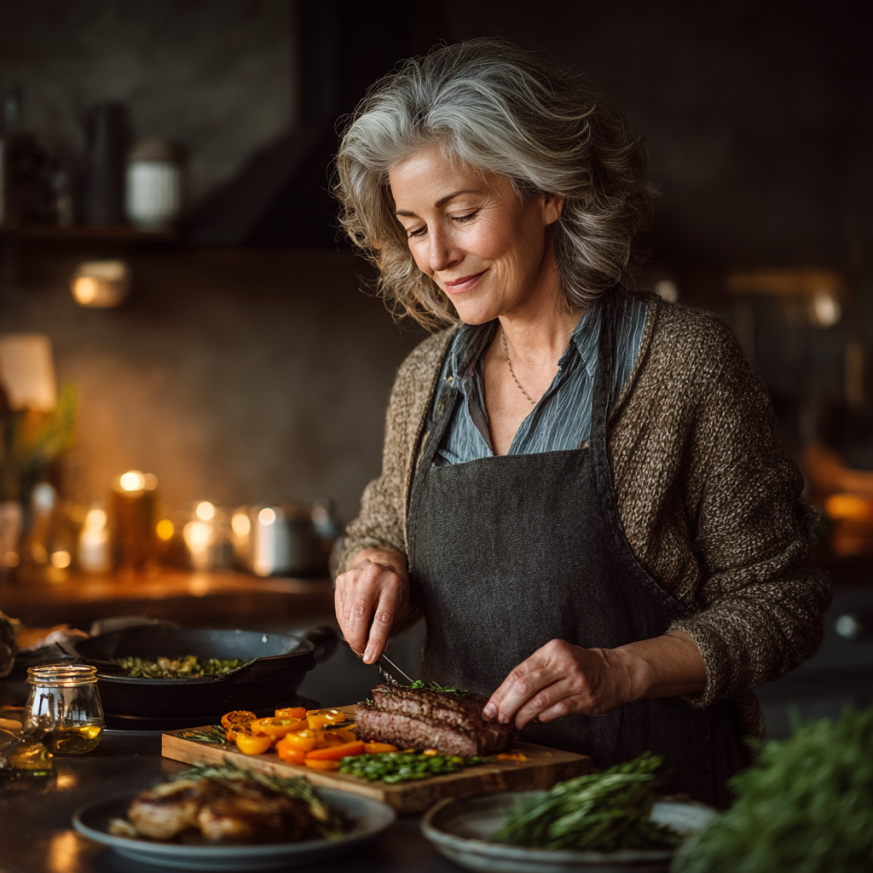 Gruppo di senior felici che condividono un pasto sano in giardino